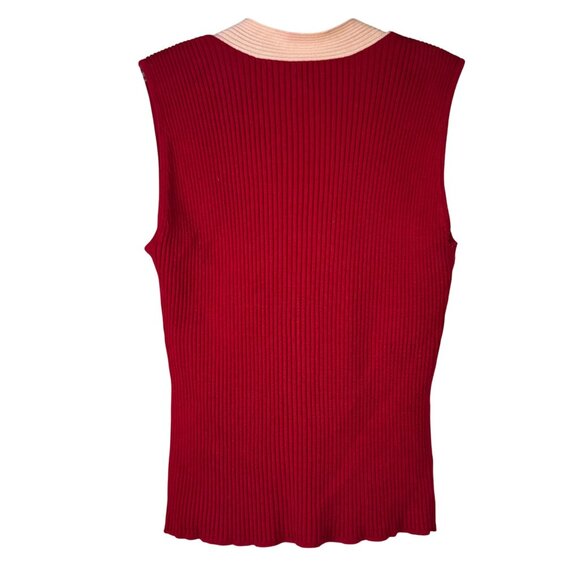 Sleeveless INC International Concepts Top Size XL Red & Pink Ribbed V-Neck - Picture 3 of 5